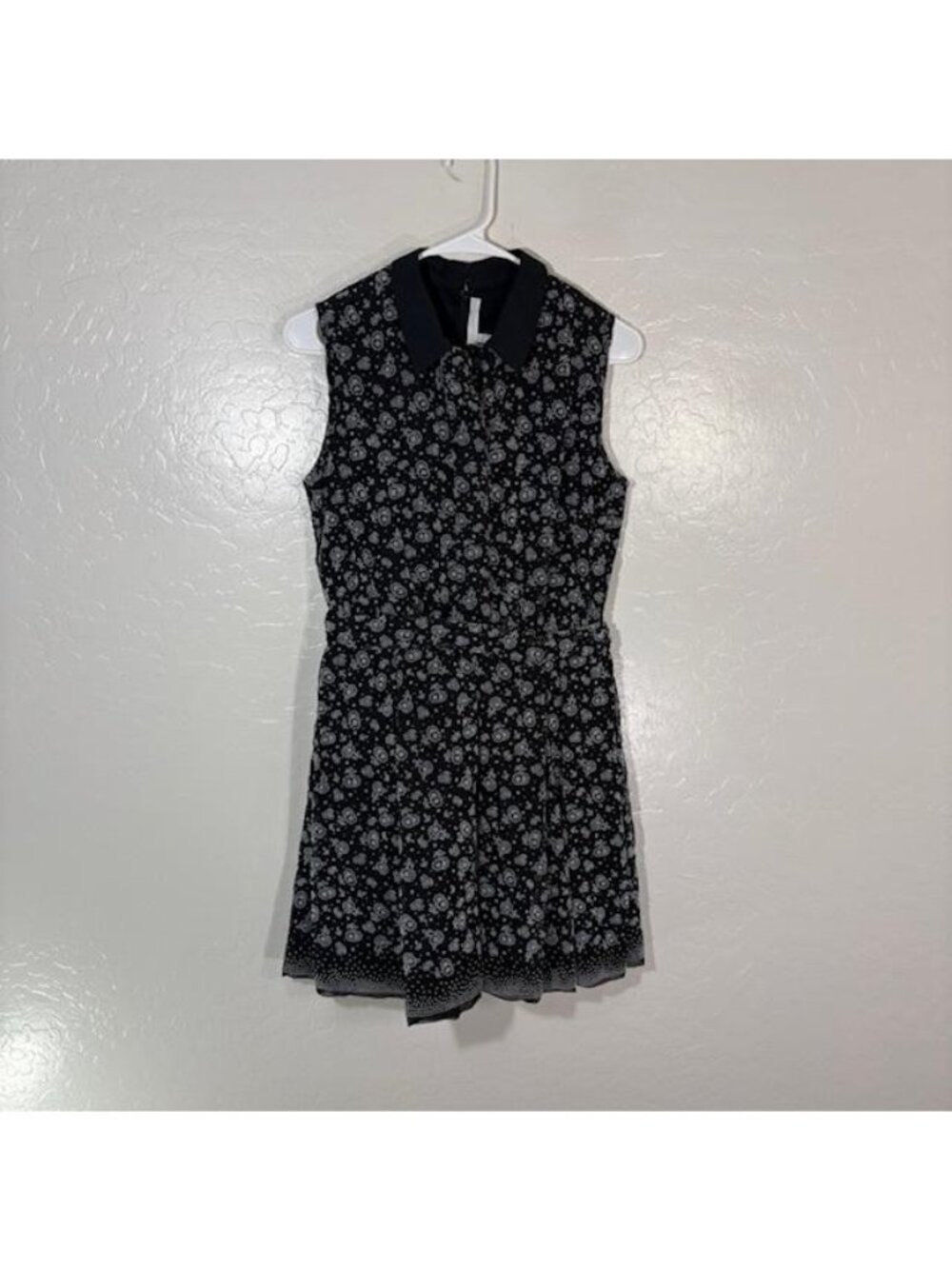 Victoria Victoria Beckham Dress Womens 8 Black Floral Silk Collared Fit Flare